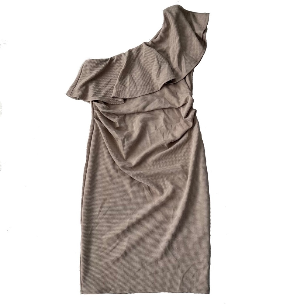 Hello Miz Women's Maternity Taupe‎ One Shoulder Maternity Short Dress Size Large